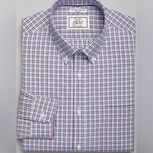 JOS A BANK men’s stretch non-iron TAILORED FIT blue plaid size 17/35 XL/LARGE